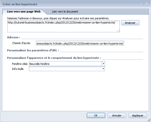 Insérer un lien hypertexte – TUTORIEL SAP BUSINESSOBJECTS